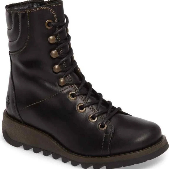 FLY London-SAME-109 FLY-Heritage Black Leather Combat Boots-Side Zip-Sz … - Picture 2 of 14
